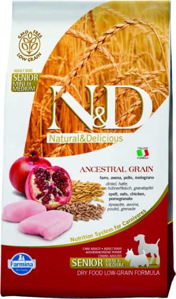 Сухой низкозерновой корм N&D Low Grain для престарелых собак мелких пород с курицей и гранатом 800г Сухой низкозерновой корм N&D Low Grain для престарелых собак мелких пород с курицей и гранатом 800г