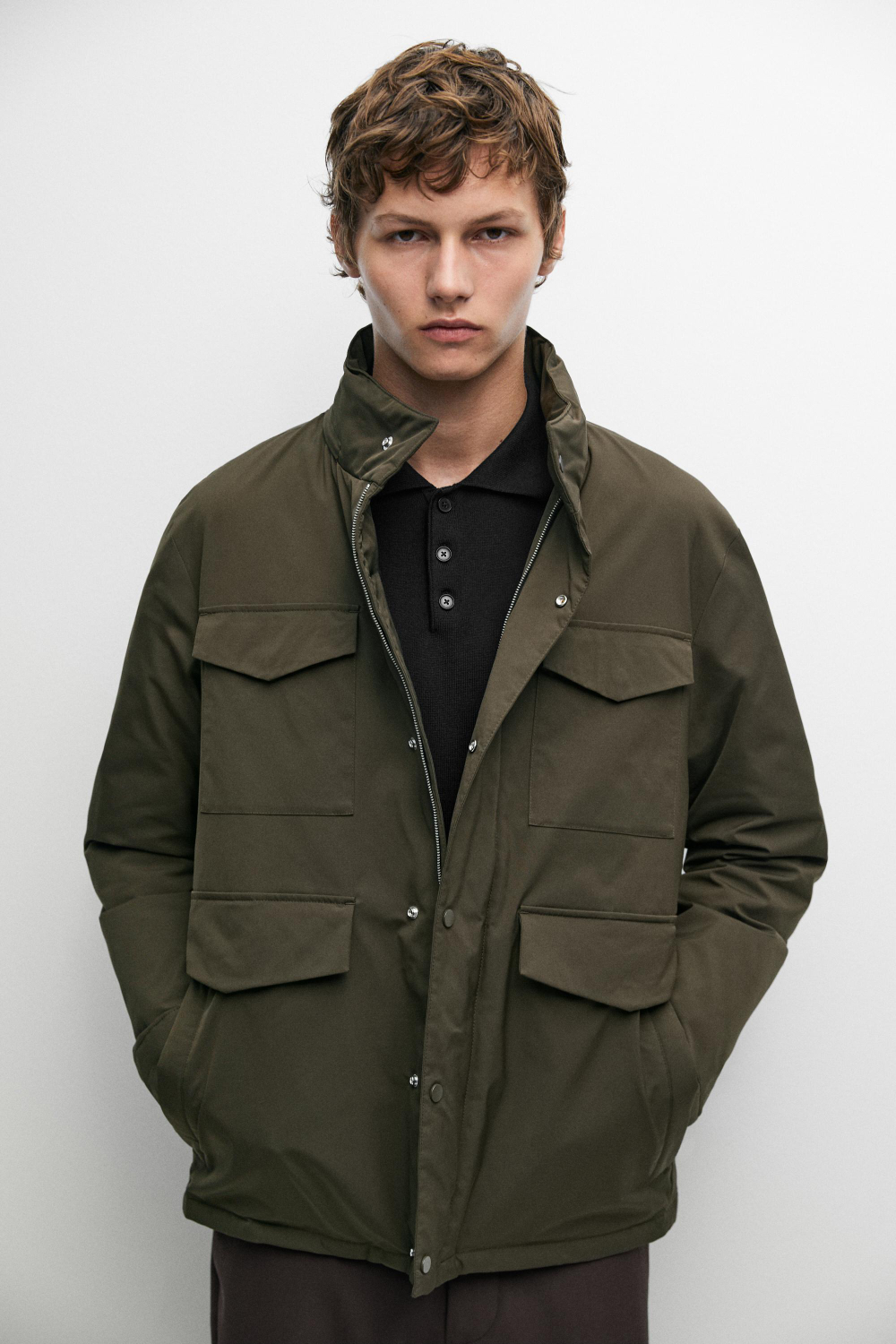 Massimo Dutti Пуховая куртка с карманами, хаки