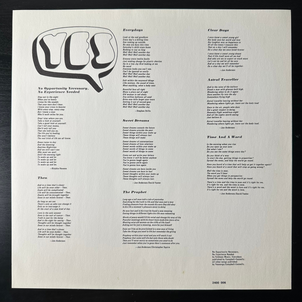 Yes ‎– Time And A Word (Англия 1970г.)