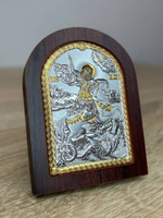 Георгий Победоносец, икона арочная, красное дерево, 86х112
