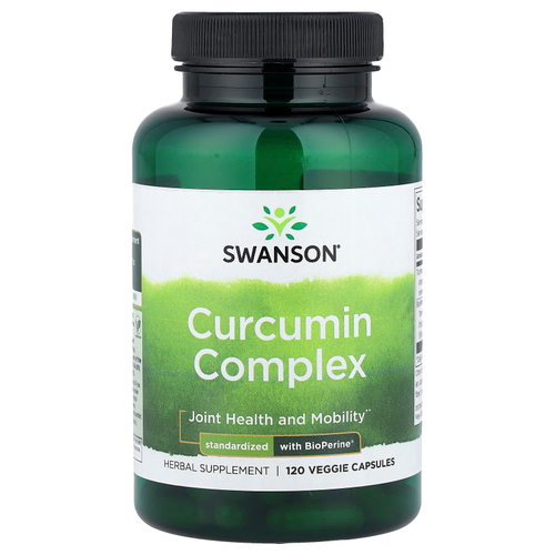 Swanson Vitamins, комплекс с куркумином, стандартизованный с BioPerine®, 120 растительных капсул