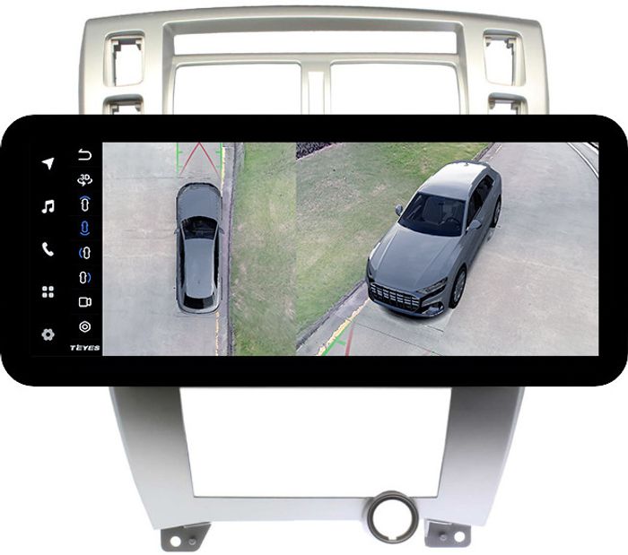 Магнитола для Hyundai Tucson 1 2004-2009 (рамка серебро) - Teyes LUX ONE 360 монитор 12.3" 2K QLED на Android 10, Быстрая, CarPlay, 4G SIM-слот, 4 камеры в комплекте