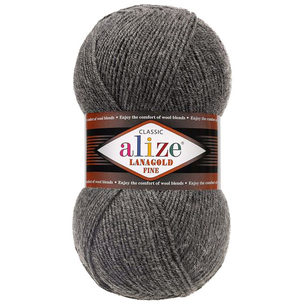 Пряжа Alize (Ализе) Lana Gold Fine / уп.5 мот. по 100 г, 390м, 182 средне-серый меланж A
