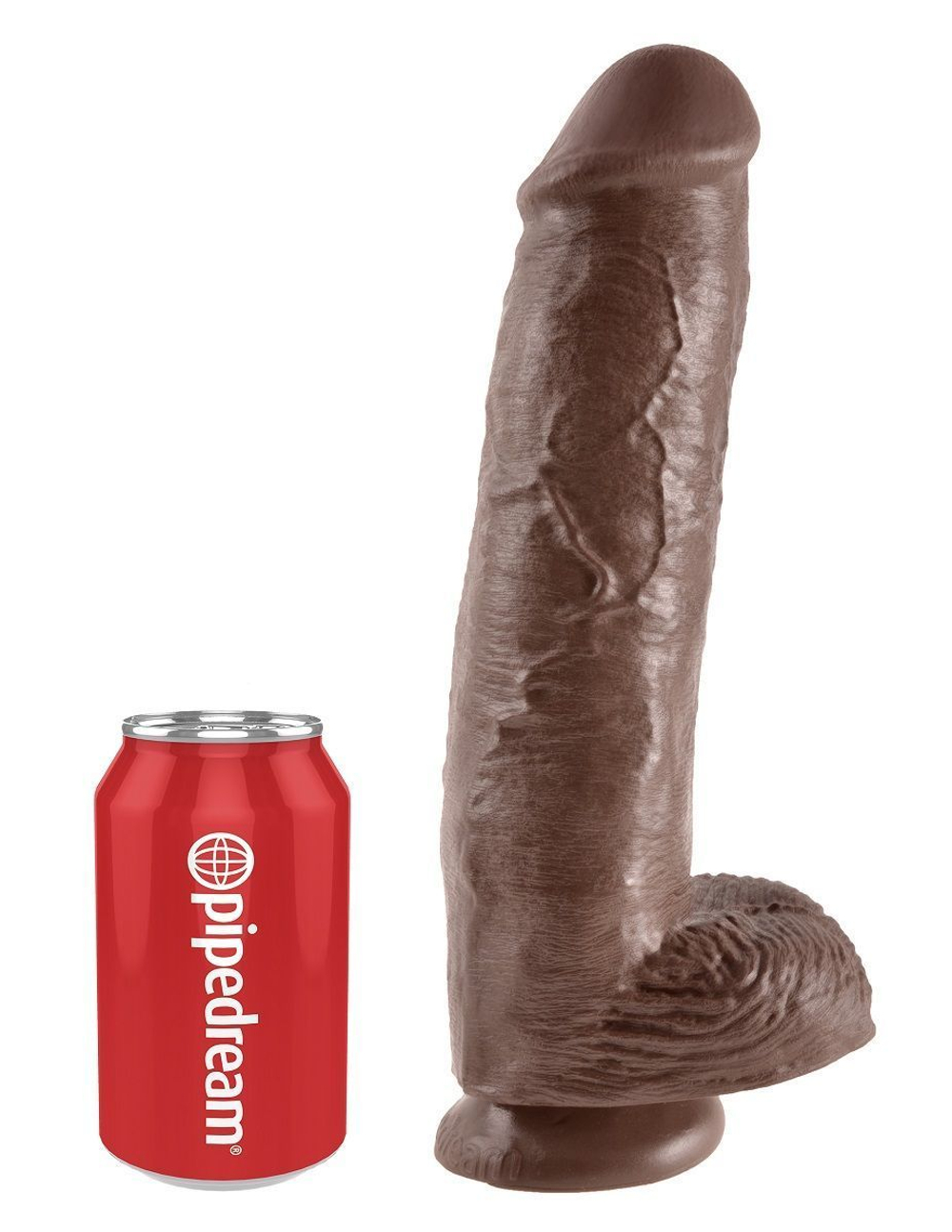 Коричневый фалоимитатор-гигант на присоске 11  Cock with Balls - 28 см.