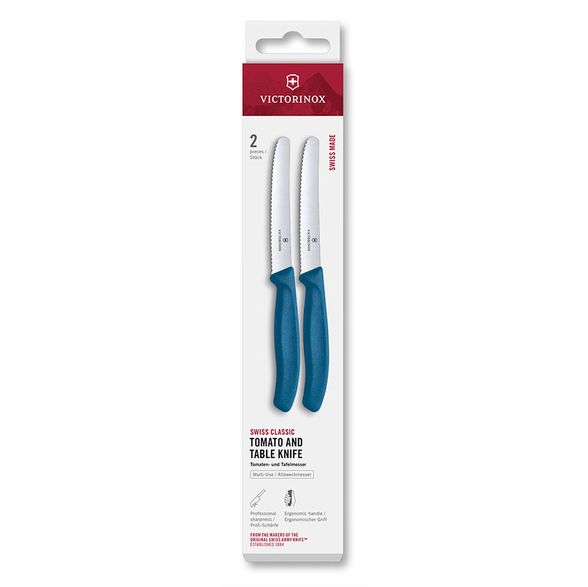 Цена наНабор из 2х столовых серрейторных ножей Victorinox SwissClassic 11 см, нержавеющая сталь, рукоять полипропилен, синий