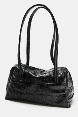 ZARA ТЕКСТУРНАЯ КОЖАНАЯ СУМКА С ПЛЕЧЕВЫМ РЕМНЕМ, ЧЕРНЫЙ