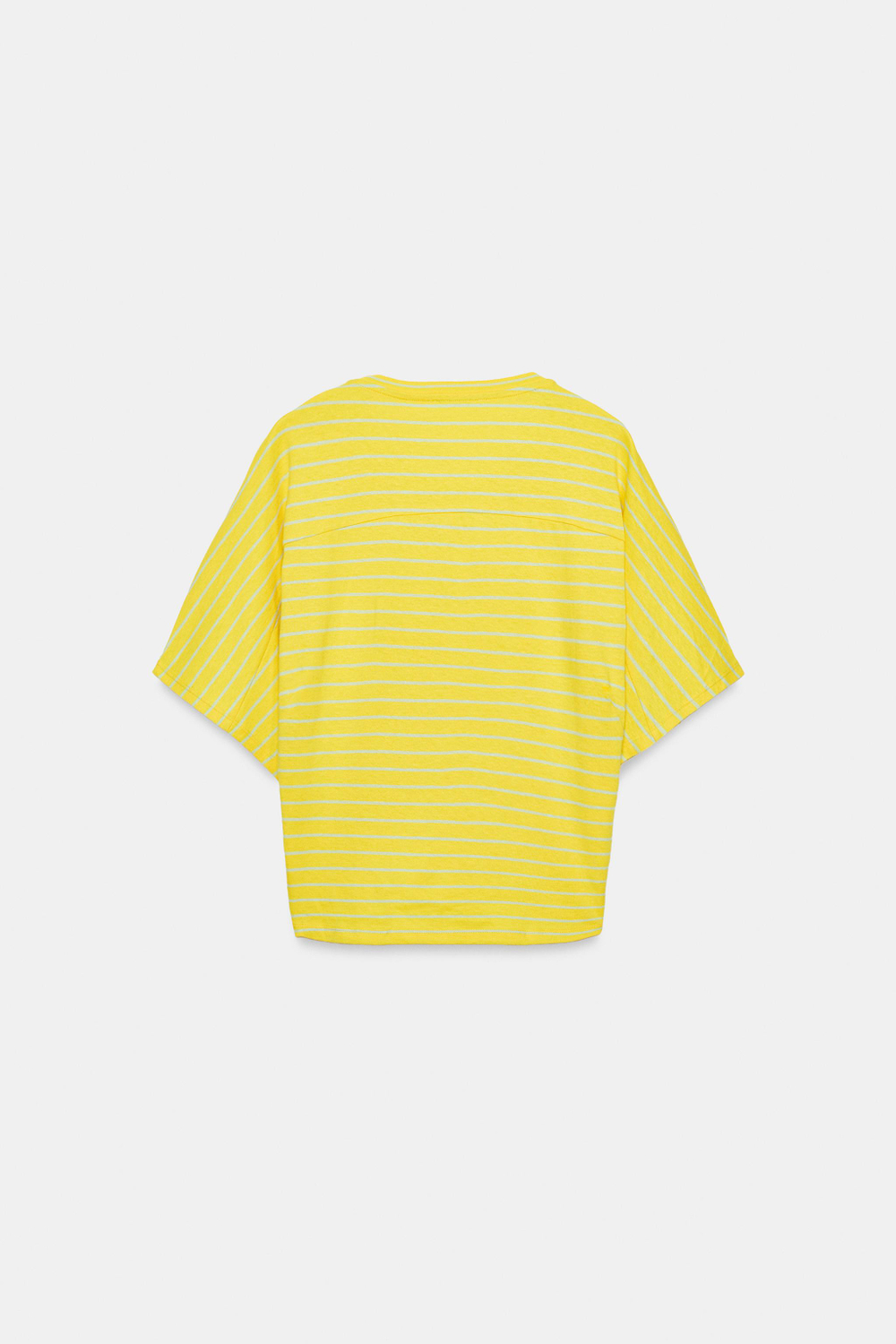 ZARA ФУТБОЛКА В ПОЛОСКУ ИЗ ХЛОПКА И ЛЬНА, ЖЕЛТЫЙ