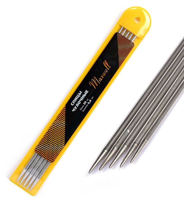 Спицы чулочные (носочные) Maxwell Gold, металл, 25-50 ⌀5,0 мм, 25 см (5 шт)