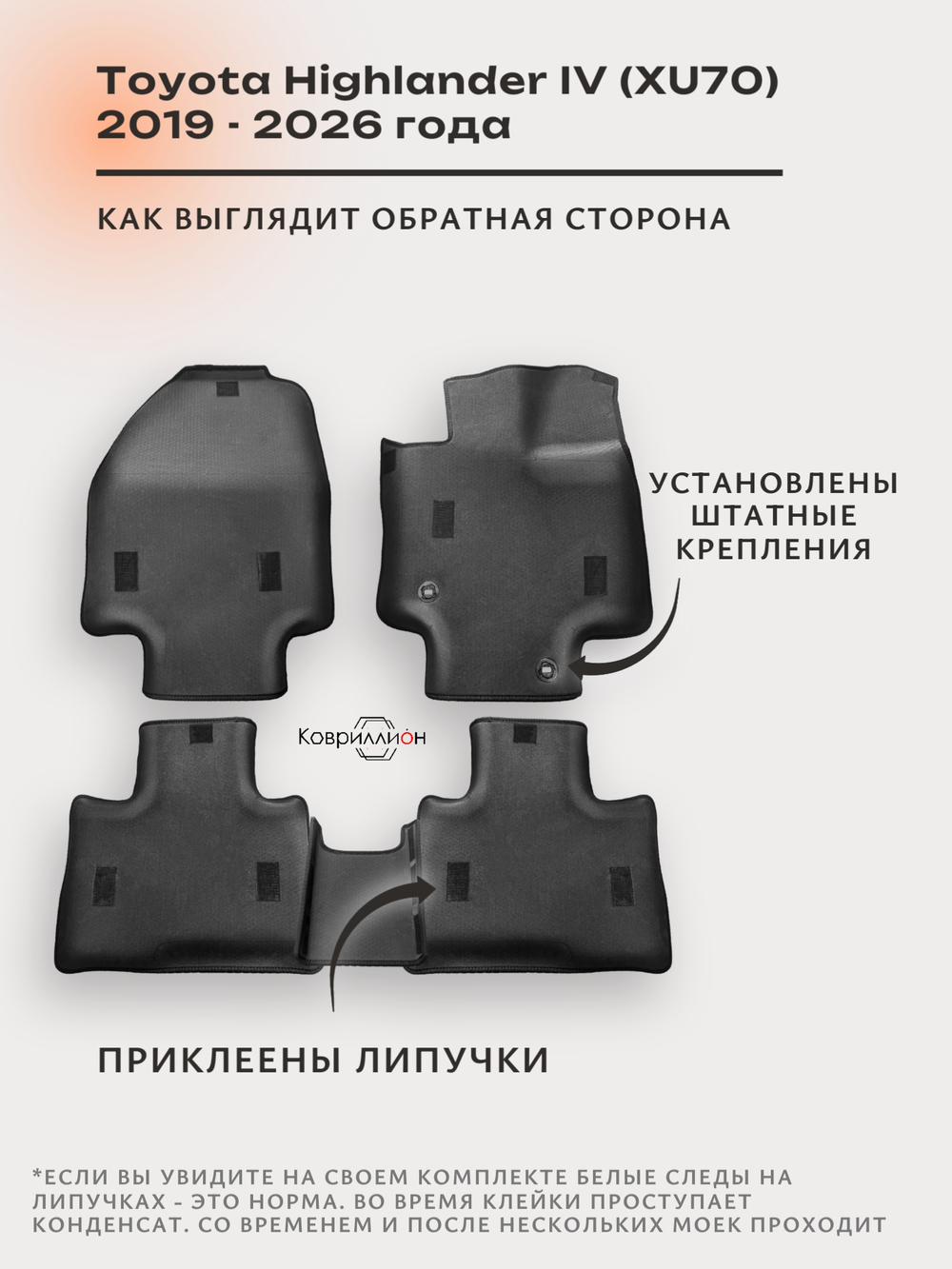 Автомобильные коврики ЭВА с бортами для Toyota Highlander IV (XU70) 19-26г.