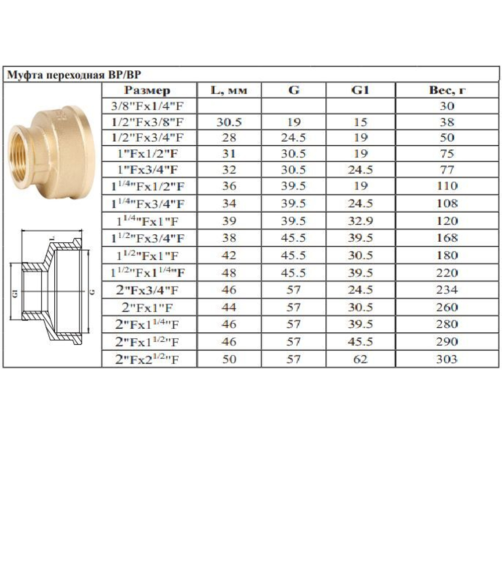 Муфта латун переходная 1" Г. х 1"1/4 Г. ViEiR