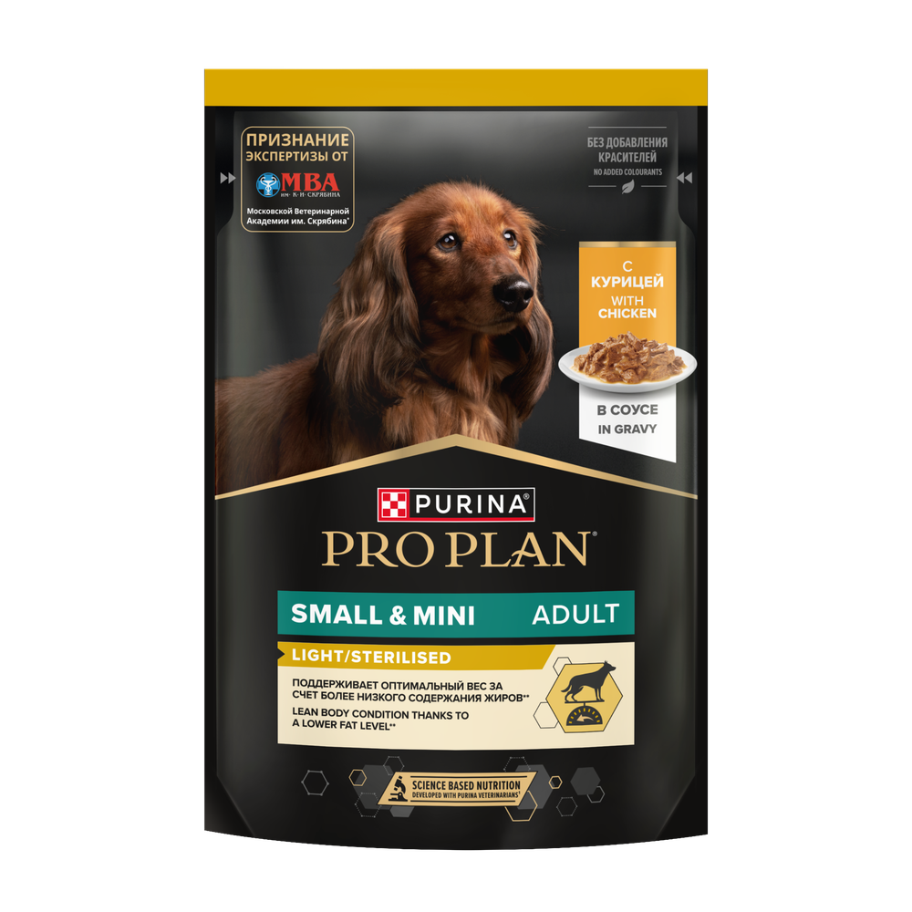 Влажный корм Pro Plan для собак мелких пород, склонных к набору веса, с курицей в соусе, Пауч 85 г Влажный корм Pro Plan для собак мелких пород, склонных к набору веса, с курицей в соусе, Пауч 85 г