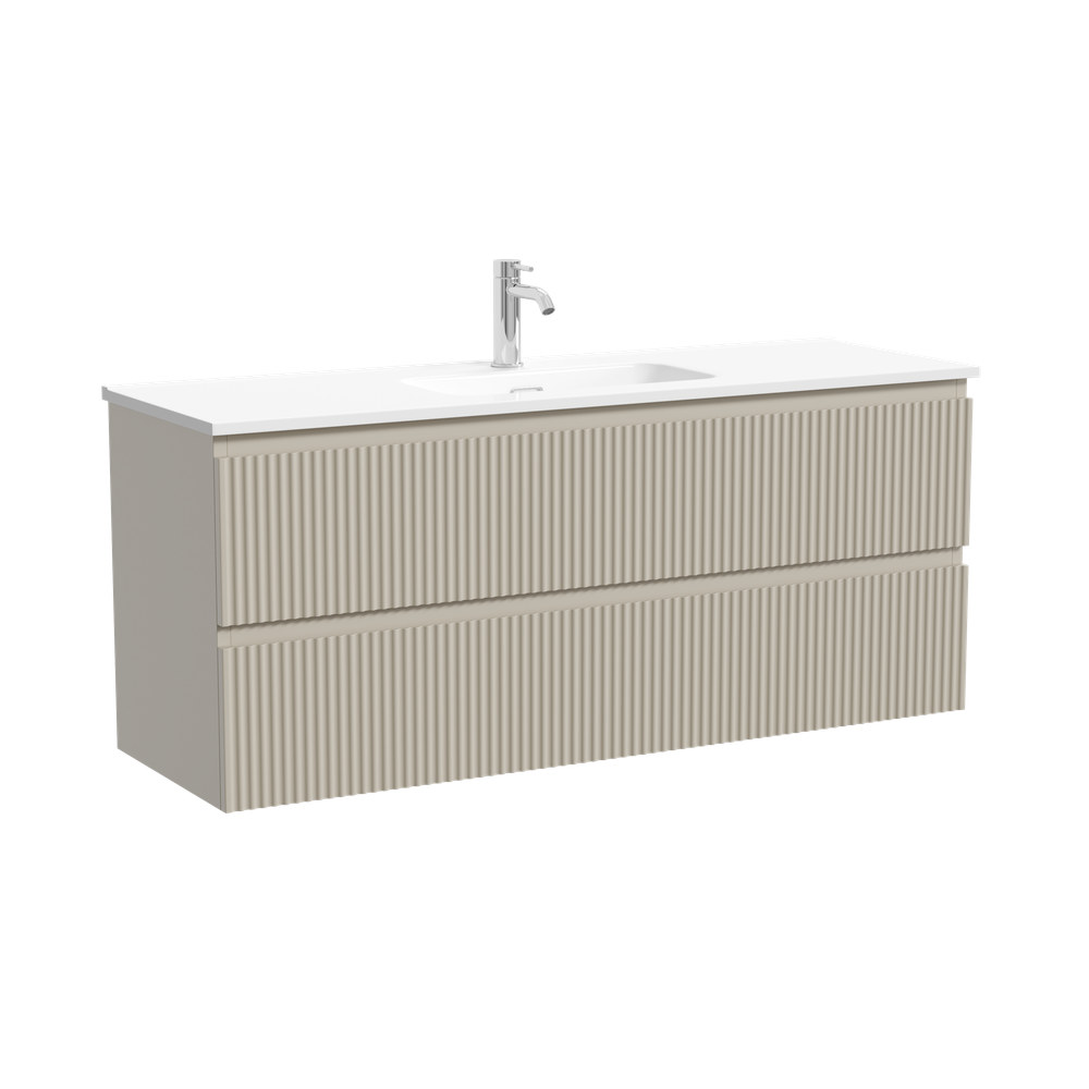 Тумба подвесная SANCOS Сноб Р (Snob R) 1195х390х500, c двумя ящиками оснащенными доводчиками, Бежевый матовый (Beige Soft), арт.SNR120/39CE