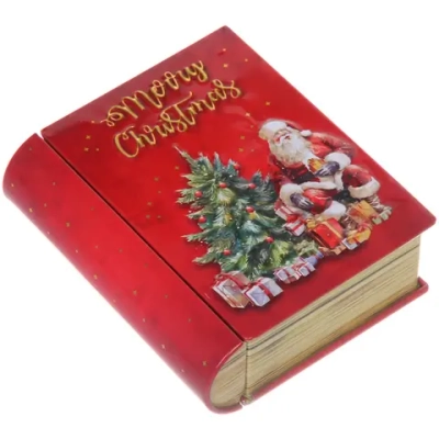 Банка жестяная «Книга» 11,5*10*3,8см Дед Мороз у ёлки