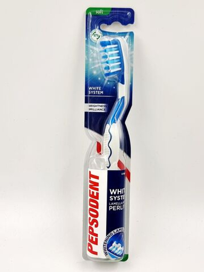 Зубная щетка Pepsodent White System Soft мягкая с перлитом, удаляет поверхностные пятна, 1 шт., синяя