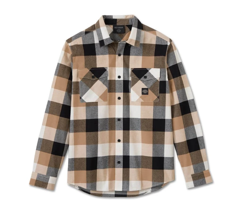 Рубашка Essence Long Sleeve Flannel Shirt Plaid Black & Tannin Harley-Davidson