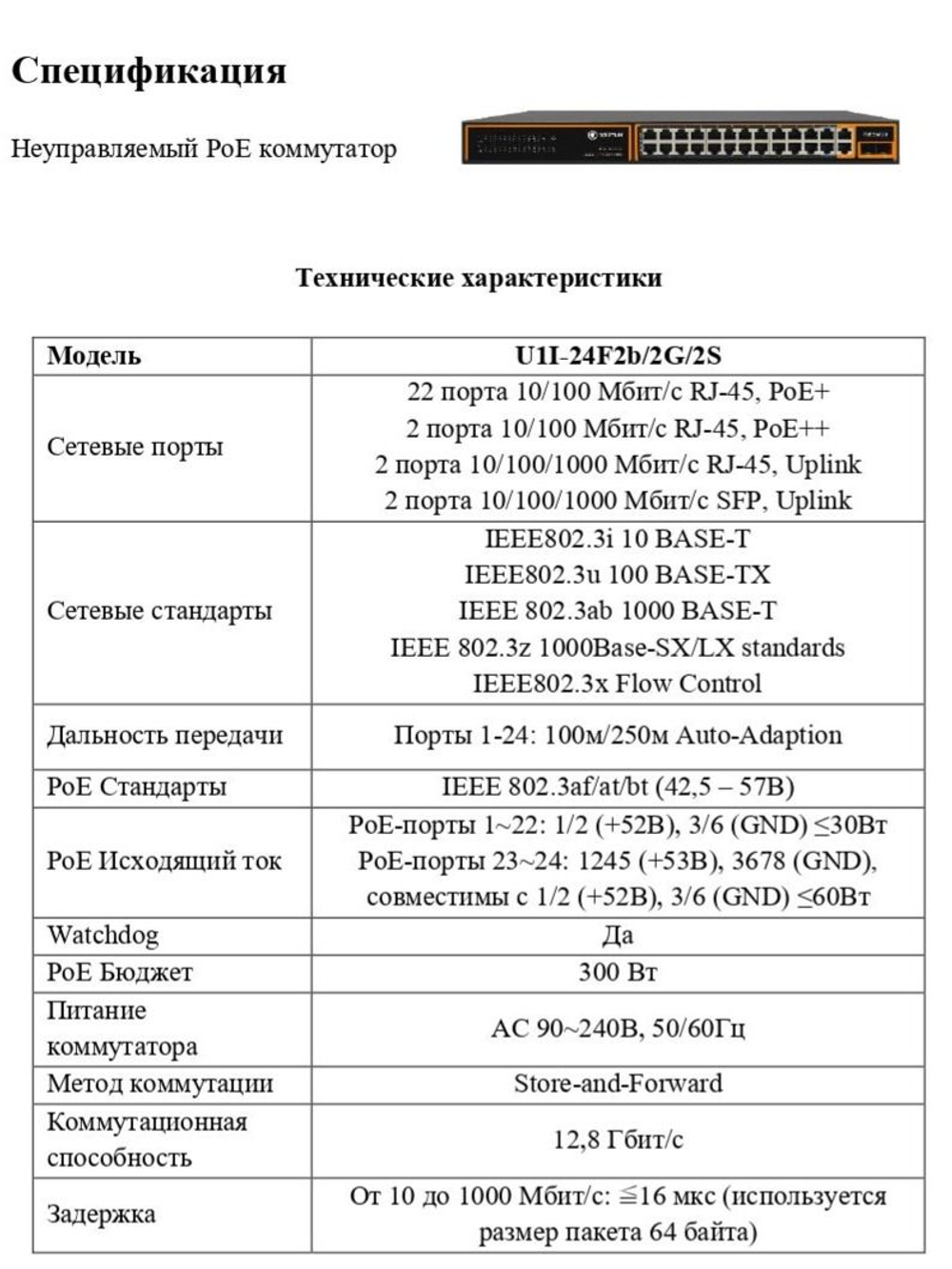 Коммутатор Optimus U1I-24F2b/2G/2S
