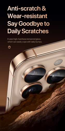 Защитное стекло на камеры с золотистыми (Desert Titanium) рамками из алюминия для iPhone 16 Pro и 16 Pro Max, серия HAWK Series Camera Lens Protector