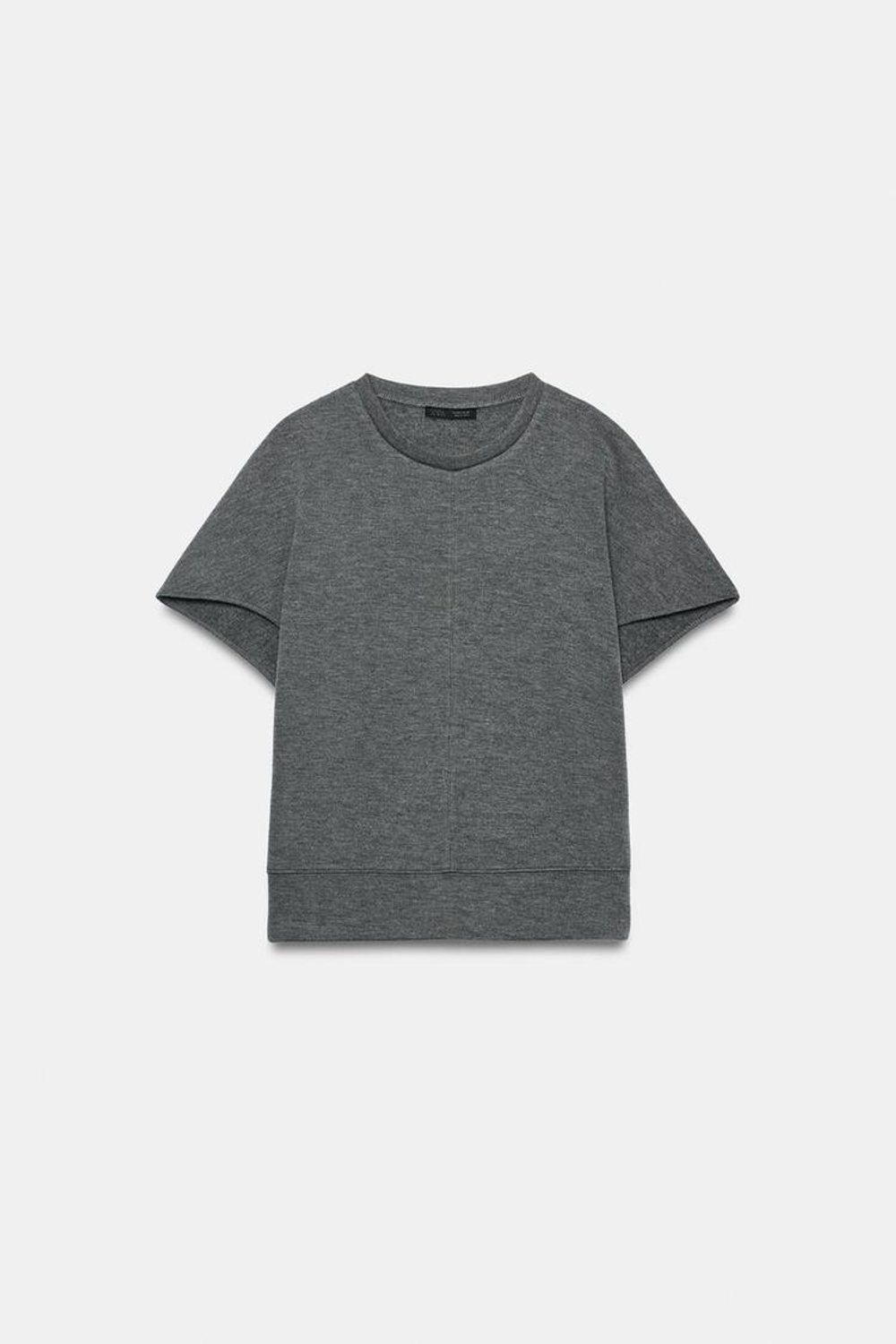 ZARA МЯГКИЙ ТОП С КОРОТКИМИ РУКАВАМИ, СЕРЫЙ МЕЛАНЖ