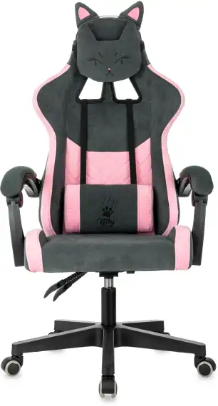 Кресло игровое Knight Kitty Fabric серый/розовый с подголов. крестов. пластик