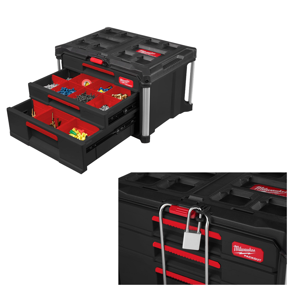 Ящик с 2 и 1 выдвижными отсеками Drawer Tool Box PACKOUT Milwaukee 4932493190