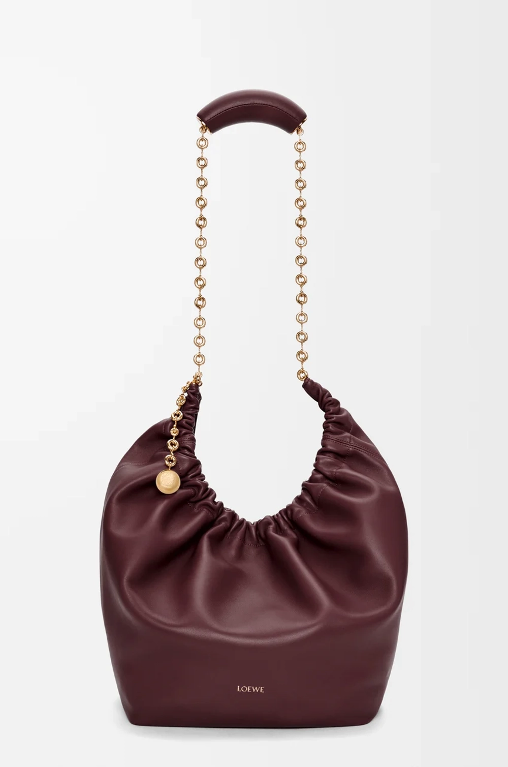 Loewe Средняя сумка-мешок Squeeze из мягкой кожи ягненка наппа, бургунди