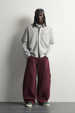 ZARA БРЮКИ BALLOON FIT СО ШВАМИ, БУРГУНДИ