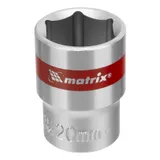 Головка торцевая, 20 мм, шестигранная, CrV, под квадрат 1/2, хромированная Matrix — фото 1