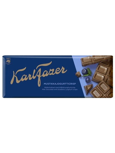 Шоколад Karl Fazer молочный с криспами черничного йогурта 190 г (Из Финляндии)