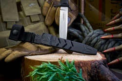 Нож Kizlyar Supreme COMBAT AUS-8 SW BKH PS (StoneWash, Black Kraton Handle, Polyamid Sheath)
