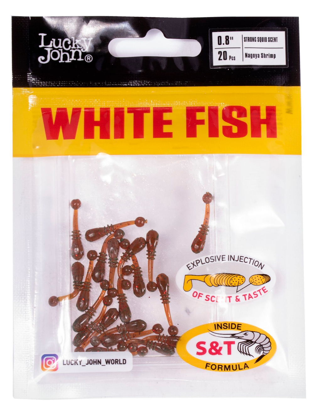 Слаги съедобные Lucky John White Fish 0.8" (2 см), цвет 085, 20 шт