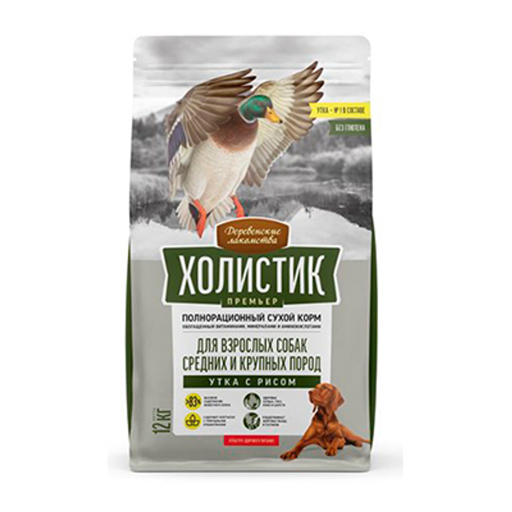 Деревенские лакомства Холистик Корм для собак средних и крупных пород Утка с рисом