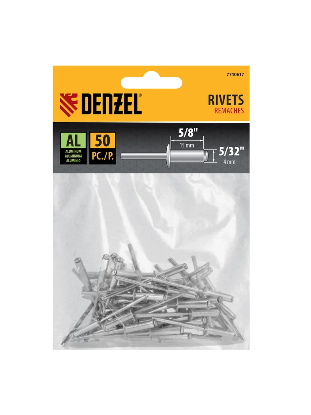 Заклепки алюминиевые 5/32"-5/8" 4х15мм 50шт Denzel 7740617