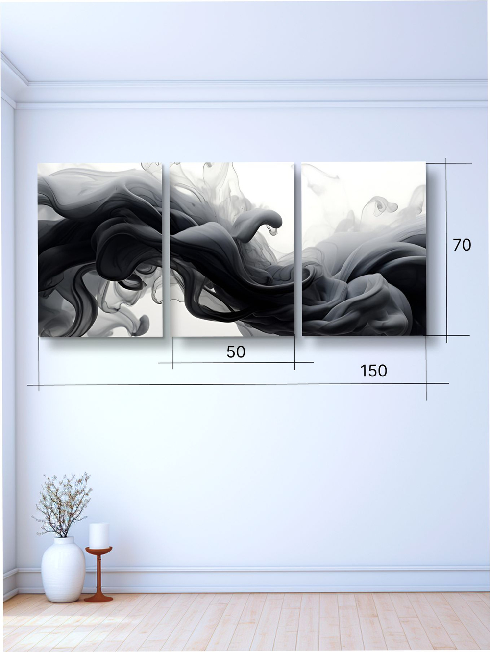Картина Черные брызги модульная 50x70см 3шт., на деревянном подрамнике