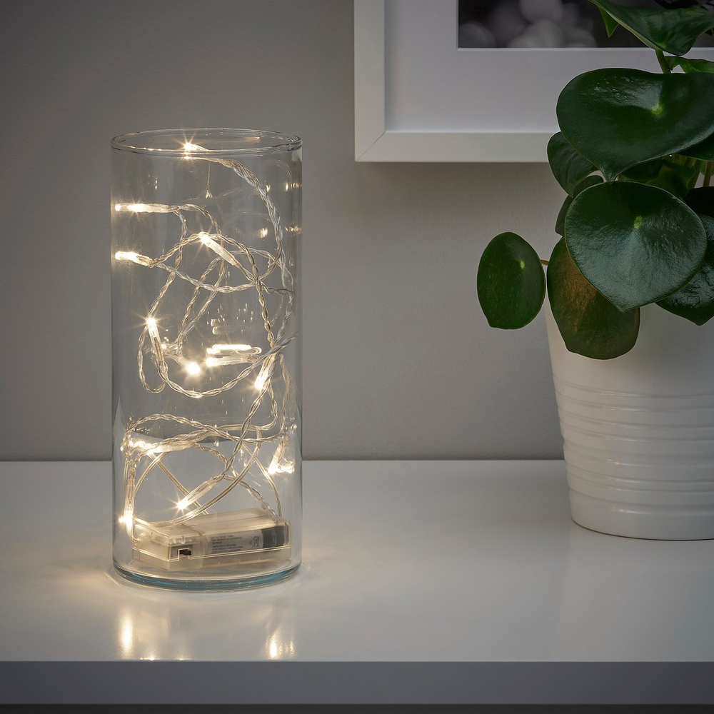 IKEA LEDFYR  (ИКЕА ЛЕДФИР)  -  Гирлянда LED, 12 ламп - для помещений/на батарейках серебристая