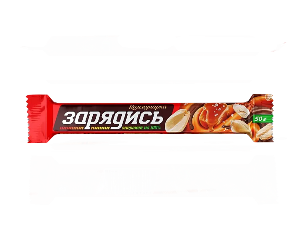 Батончик Зарядись 40гр с соленой карамелью, арахисом, миндалем и фундуком в молочном шоколаде
