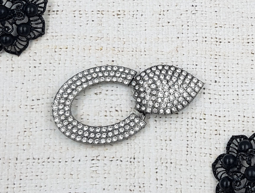 Застежки шубные со стразами, р. 8,5х4 см, чернёное серебро