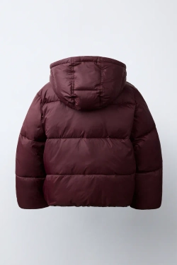 ZARA СТЕГАНАЯ КУРТКА WATER-REPELLENT С КАПЮШОНОМ, БУРГУНДИ