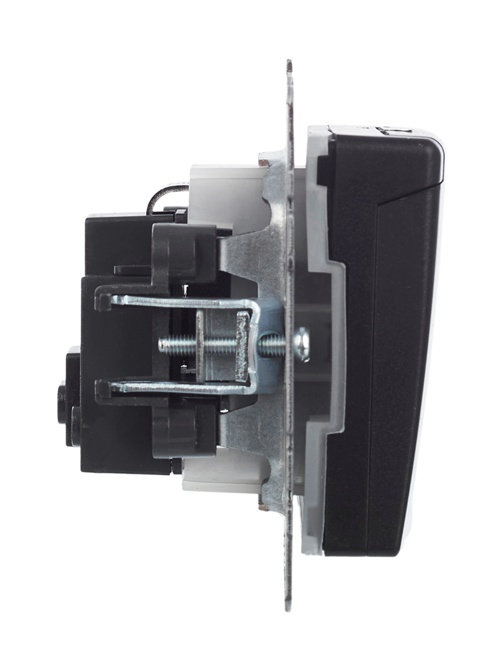 BRITE Розетка 1-местная с заземлением с защитными шторками и крышкой 16А IP44 РСбш10-3-44-БрЧ черный IEK