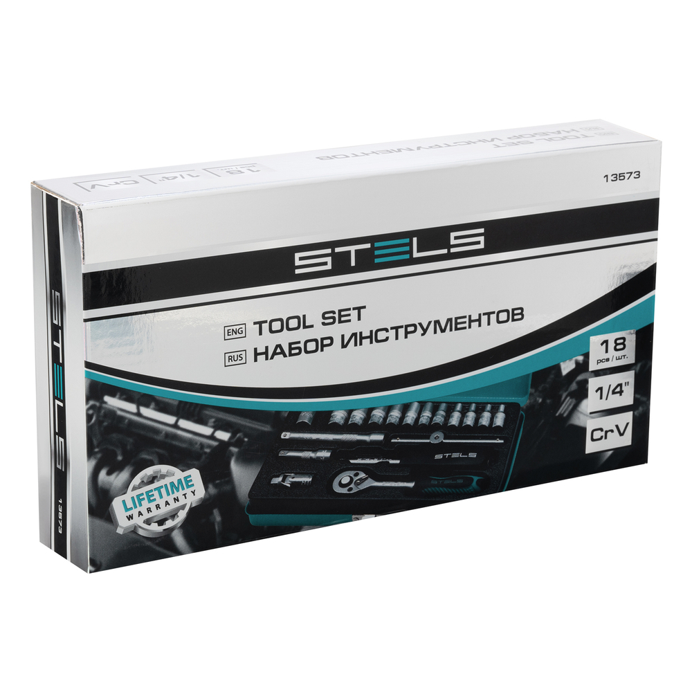 Набор торцевых головок с трещоткой, 1/4", 18 предметов Stels