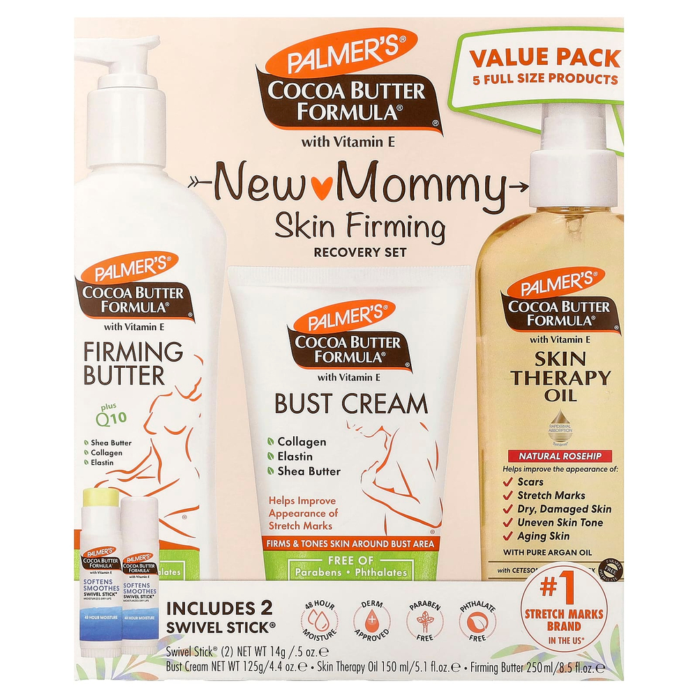 Palmer's, New Mommy Skin + восстанавливающий набор для упругости кожи, 5 шт.