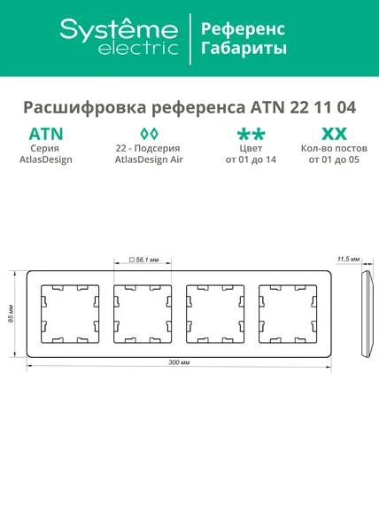 Рамка пластиковая на 4 поста Systeme Electric AtlasDesign Air Аквамарин ATN221104