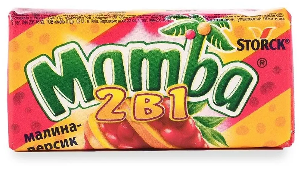 Жевательная конфета Мамба 2в1 Малина - Персик 26,5гр