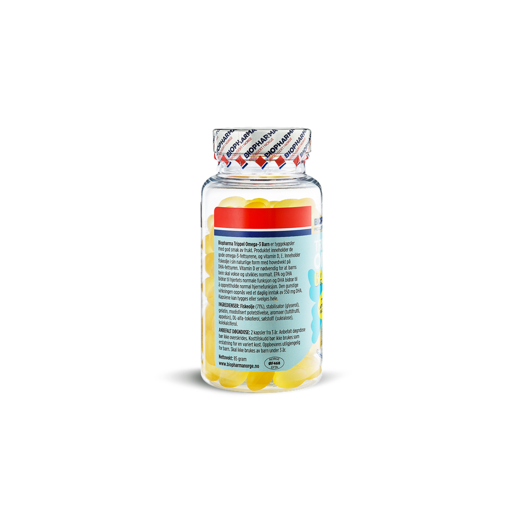 Омега 3 для детей с витамином Д3 Biopharma Trippel Omega-3 Barn, 120 жевательных капсул