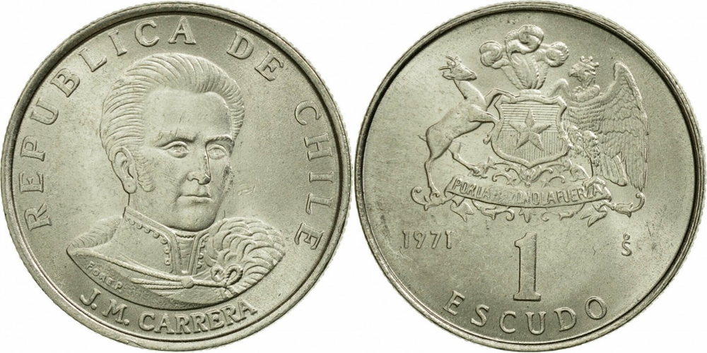 Чили 1 эскудо, 1971 - 1972 Дж. М. Каррера XF