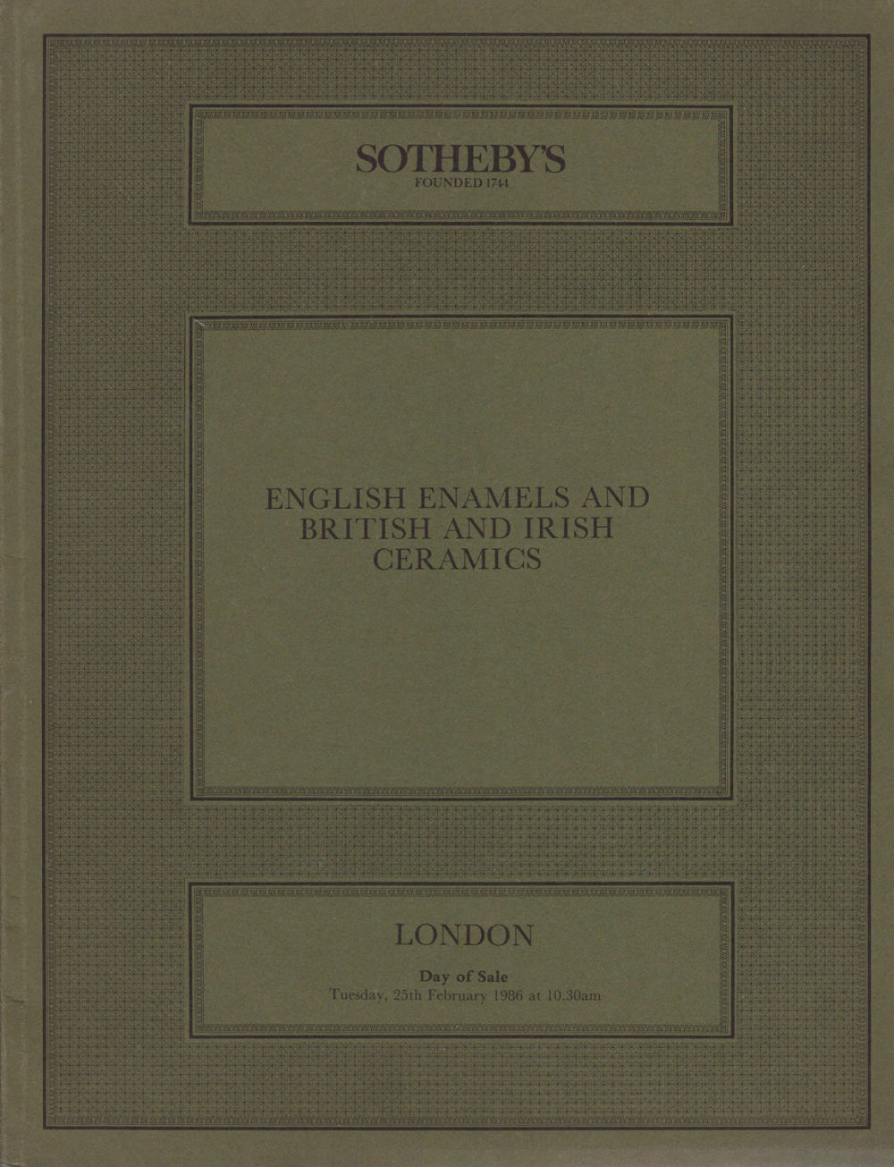 Каталог аукциона Sotheby's, Лондон, Английские глазури и британская и ирландская керамика от 25 февраля 1986 года
