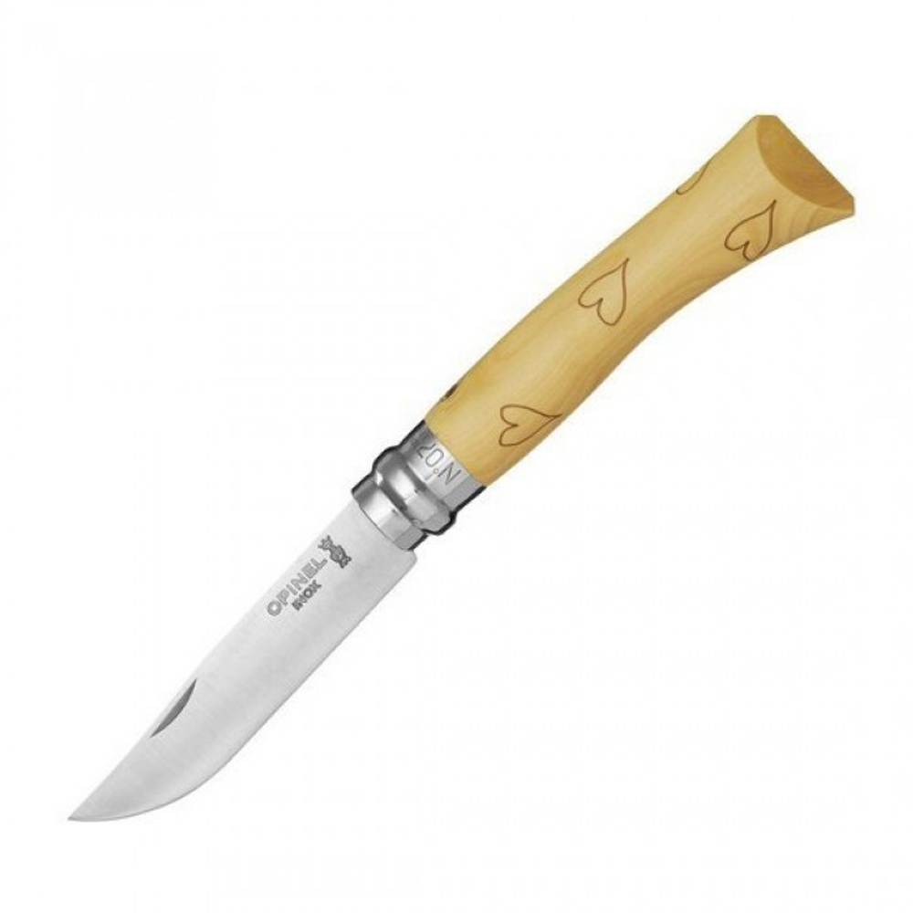 Нож Opinel №7 Nature, нержавеющая сталь, рукоять самшит, гравировка сердца