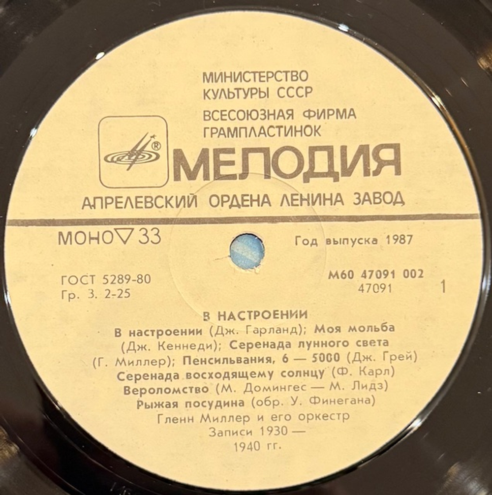 Виниловая пластинка Глен Миллер и его Оркестр - В Настроении (Мелодия) LP