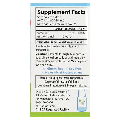 Carlson, Baby's Super Daily® D3, 2,54 мл (0,086 жидк. унции)