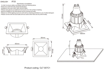 Светильник встраиваемый Crystal Lux CLT 007C1 WH 1400/169