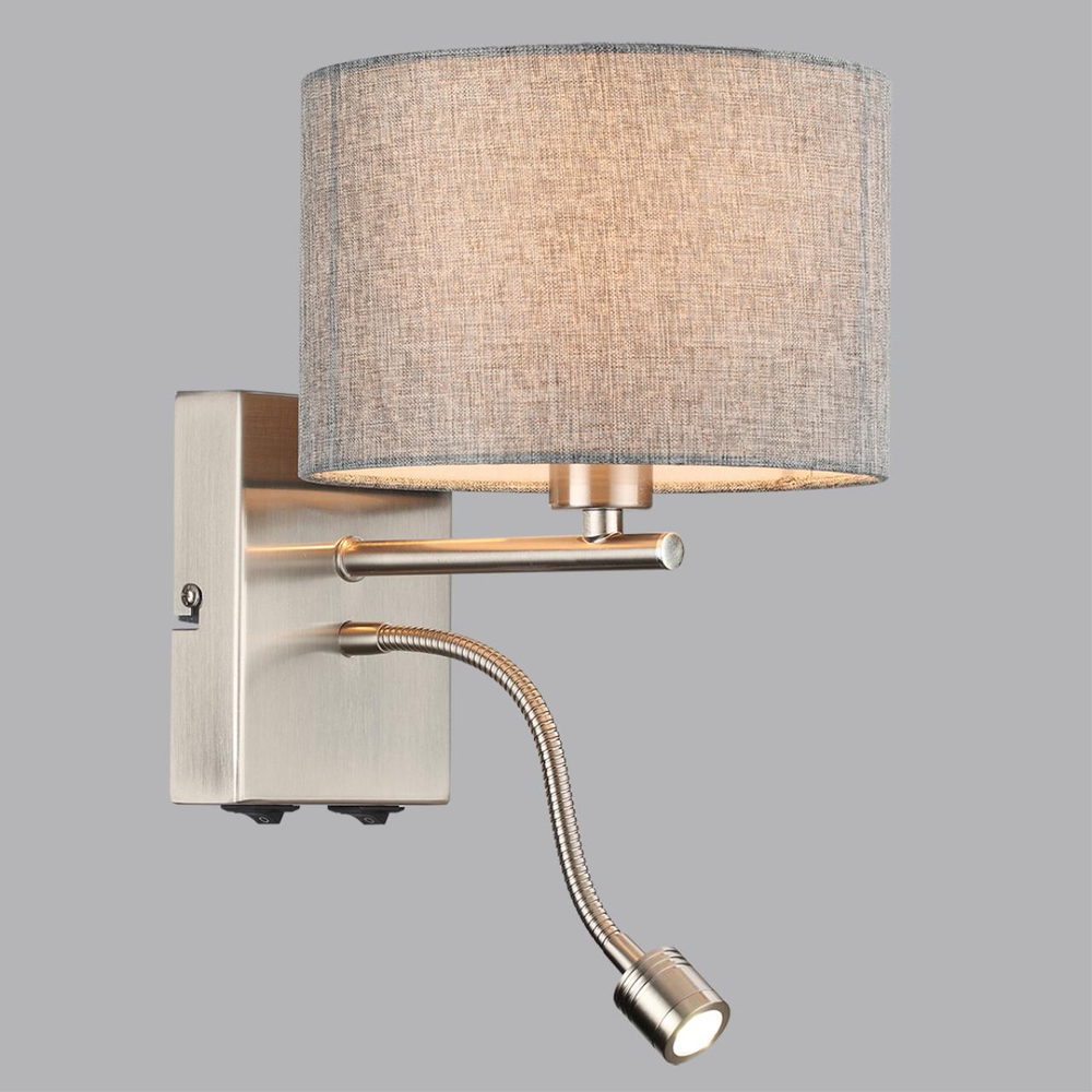 8251/2W MODERNI LN26 530  никель/серый, металл/текстиль бра Е14 40W + LED 3W 4000K 220V NIKKI